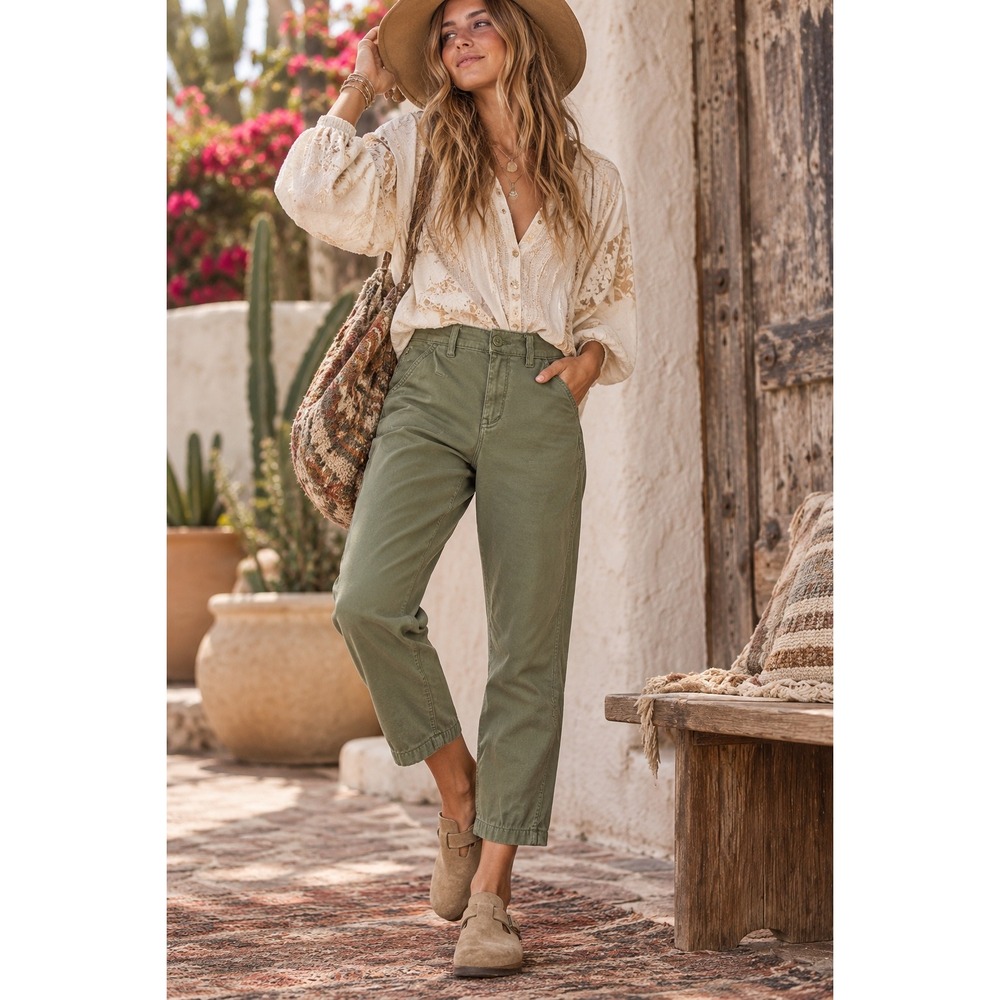 Gibson Latimer Olive Green Utility Chino Pants Womens Size 12 Tapered High Rise